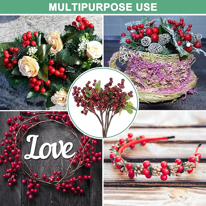 6-Pack Artificial Berry, 9.8 Inch Faux Holly Berry Foam Faux Frosted Berries with Stems for Home/Wedding/Christmas/DIY/Party/Garden/Office [Bright Red]