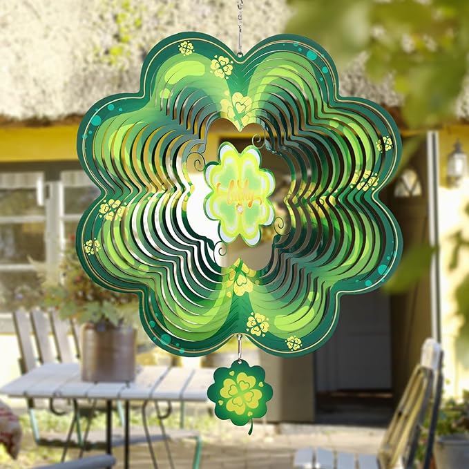 Spring Shamrock Metal Wind Spinners St Patricks Day Hanging Gifts for Women Mom Grandma,12inch Wind Spinner for Home Party Ornament Outdoor & Indoor Garden Decorations