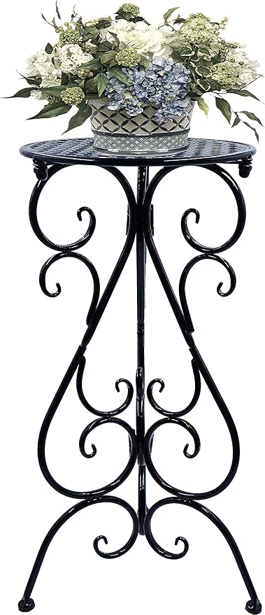 NAKUPE Metal Plant Stand Indoor Outdoor, Single Flower Pot Stands 22.5 Inch Tall, Planter Pedestal Holder for Patio Corner Garden Porch Farmhouse, Black(1 Pack)