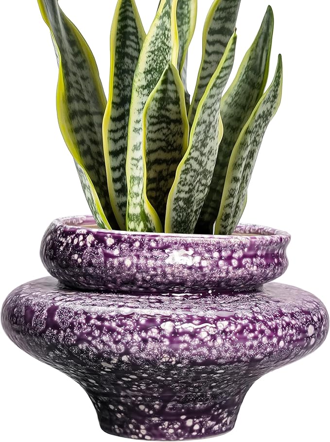 Teagas Ceramic Planters - 11 Inch Ceramic Pots for Plants with Drainage Hole, Decorative Planters for Indoor Outdoor, Unique Flower Pots, Garden Office House Decor, Gifts for Plants Lover, Purple