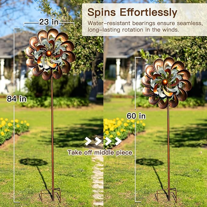 Pure Echo Metal Wind Spinner Outdoor, Wind Spinners for Yard and Garden, 84 inch Wind Sculptures & Spinners, Windmill for Yard Art