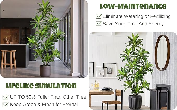 Roselywed Artificial Dracaena Tree 8FT with 243 Leaves & 12 Heads & White Pot Tall Large Fake Faux Tropical Silk Yucca Plant 96 Inch Glossy Thick Leaves for Indoor Home Office Porch Mall School Decor