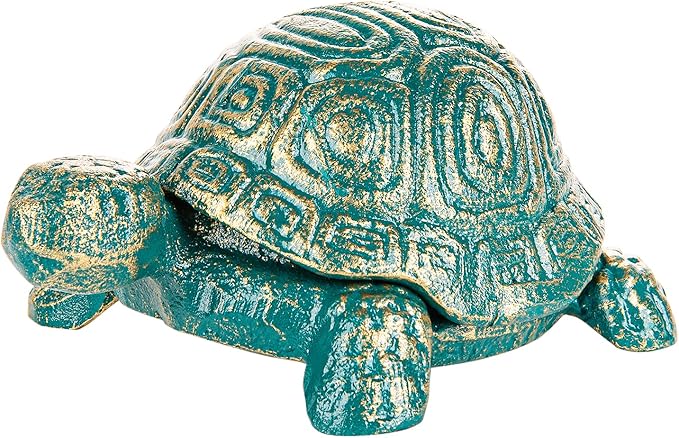 Sungmor Cast Iron Turtle Key Hider – Heavy Duty Indoor Outdoor Spare Key Holder & Garden Decor, Antique Green Small Animal Statue for Porch, Shelf, Patio