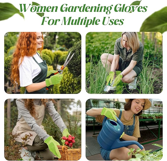 HANDLANDY Work Gloves for Women, Breathable Leather Gardening Glove for Yard Maintenance, Hand Protection with Touch Screen for Gardeners, Farmers