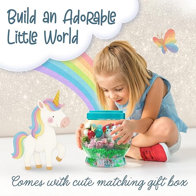 Memory Building CO Light-Up Unicorn Terrarium Kit for Kids - Christmas & Birthday Gift for Girl or Boy - Best Unicorn Toys & Kits, Arts & Crafts Gifts for Girls & Boys Age 4 5 6 7 8 9 10-12 Year Old