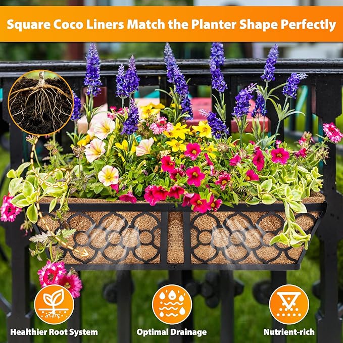 Legigo 2 Pack 48 Inch Square Coco Liners Planter Baskets Liner- Natural Coconut Coir Basket Liner Replacement, Window Box Liners Trough Coconut Liners for Wall Planter Garden Deck Fence Flower Baskets