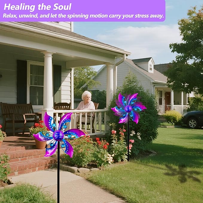Gronhof Wind Spinners Outdoor Metal, 10.63" W*37" H Pinwheels for Yard and Garden Decor, Kinetic Wind Sculpture Spinner Yard Art (Purple)