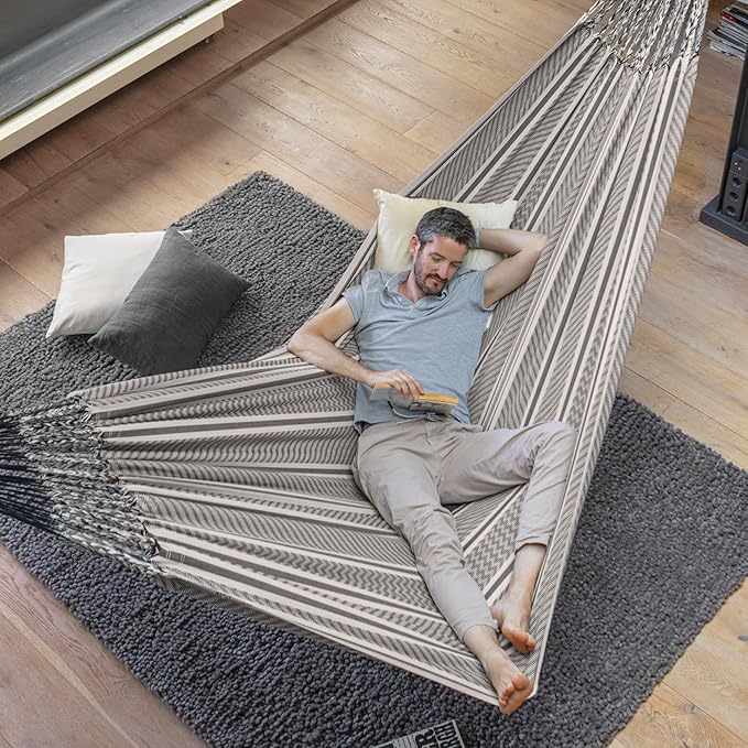 La Siesta Flora Classic Organic Cotton Hammock - Indoor/Outdoor Patio Bed, Portable 2-Person Double Hammock - King, Zebra