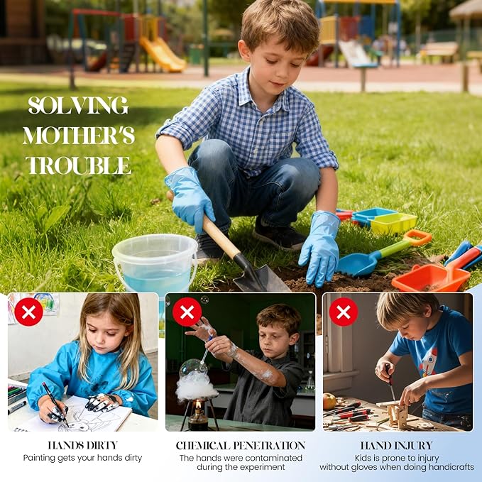 Kids Nitrile Gloves for 6-10 Years, 5Mil Blue Disposable Gloves Latex-Free Powder-Free, Durable and Waterproof for Work, Cleaning, Cooking, Gardening, Painting