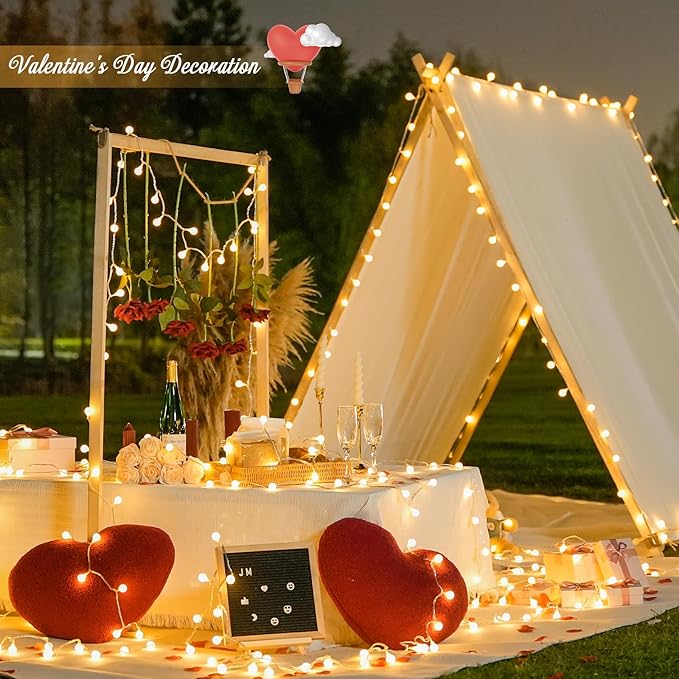 JMEXSUSS 100 LED Connectable Globe String Lights Indoor Bedroom, 33ft Warm White Christmas Lights Plug in with Remote, 8 Modes Hanging Fairy Light Outdoor for Room Classroom Party Valentine Day Decor