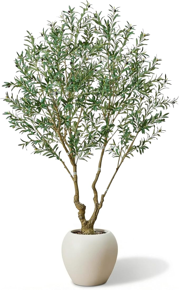 8.5ft Artificial Olive Tree in Pot, Large Faux Silk Tree with Lifelike Leaves & Fruits, Realistic Indoor Outdoor Fake Plant for Home Office Decor, Ready to Display