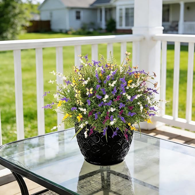 Artificial Fake Flowers for Outdoor Porch Planters Boxes Decoration,12 Bundles Outdoor Faux Fern Plants with Butterfly,UV Resistant Greenery Yard Patio Garden Decor