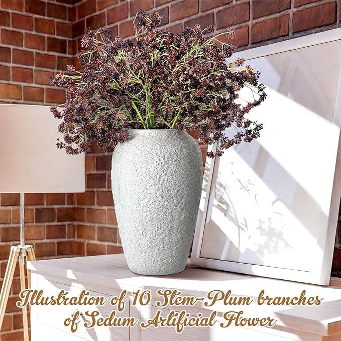 10 Pcs Plum Faux Berry Stems Artificial Dusty Sedum Berry Stems Picks Branches Faux Spray for DIY Holiday Farmhouse Home Mantel Harvest Decorations (16 Inch)