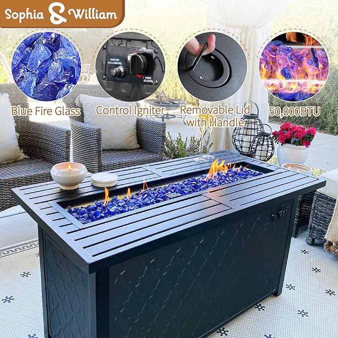Sophia & William Patio Furniture Sets with 45" Gas Fire Pit Table for 7 Outdoor Conversation Sets 6 Pcs, 2 x Swivel Cushioned Sofa Chairs, 1x3-Seat Sofa, 2xOttomans for Backyard Poolside Grey