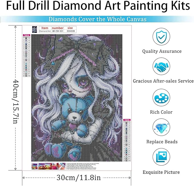 GemZono Diamond Art Kits for Adults Gothic 5D Diamond Painting Kits for Adults DIY Full Round Drill Carton Diamond Art Pictures for Home Wall Decoration(11.8x15.7 inch)