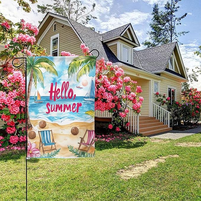 Beach Time Garden Flag 12x18 Inch Double Sided All-Weather Polyester Outdoor Flag For Patio Lawn Yard And Garden Welcome Decor