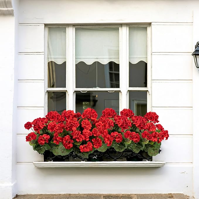 Uqueeten Artificial Flowers for Outdoors Artificial Geranium,8PCS Fake Flower Geranium Artificial Plant Home Decor,Silk Geraniums Artificial Flowers Realistic Outdoor Flower Decoration (Red) 14.4"