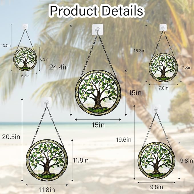 AMDERVEN Stained Glass Window Hanging - Brown Tree Trunk Green Leaves Sun Catcher for Door Garden Home Decor Plant Suncatcher Christmas Mother's Day Birthday Gifts for Women Men Mom Nana 9.8 in