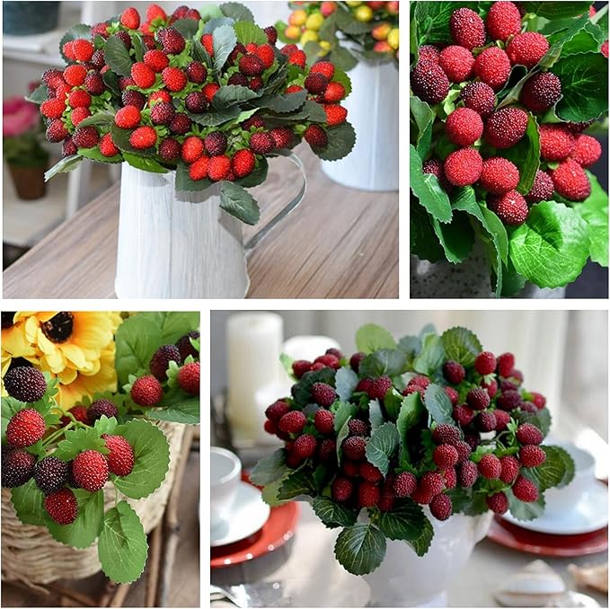 M2cbridge Artificial Raspberry Red Berry Strawberry Faux Fruit BlackBerry Props Table Decoration (Red with Black,8PCS)