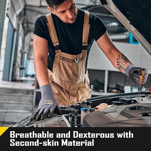COOLJOB 6 Pairs Nitrile Rubber Dipped Safety Work Gloves with Grip Dots, Seamless Knit Nylon Gloves with 2 Fingers Touchscreen, Non-slip Coated for Warehouse, Home Improvement, Yard, Grey Xlarge