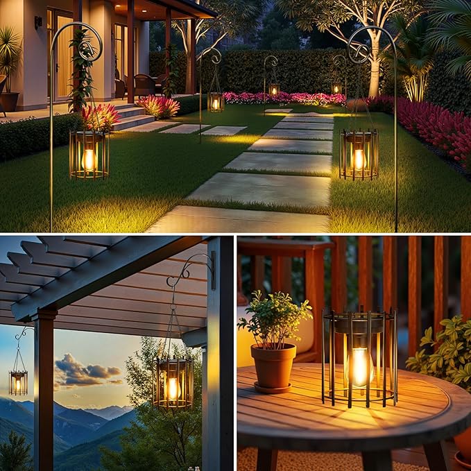 KOOPER Solar Lanterns Outdoor Waterproof, 14.56" Upgraded Bright Hanging Solar Lights Outdoor Lanterns Decorative, Auto ON/Off Metal Hanging Lantern Lights for Pathway Yard Patio Garden Decor 2 Pack