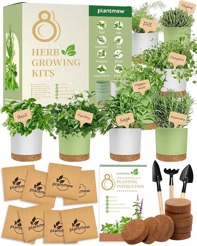 Indoor Herb Garden Kit with 8 Heirloom Seeds - Complete Windowsill Planter Starter Set, Unique Gardening Gift for Women Men, DIY Kitchen Herb Garden for Beginners, Plant Lovers, Mom, Friends