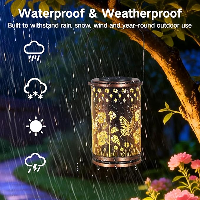 OUTONLIFE Butterfly Solar Lanterns Outdoor Waterproof, Metal Hanging Solar Lights for Outside Garden, Yard, Patio, Backyard, Porch Decor, Birthday Gifts for Women Mom Grandma