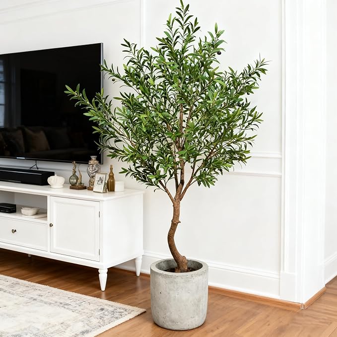 Niwellveb Fake Tree 8FT Faux Olive Tree Artificial Olive Trees Artificial Indoor Realistic Potted Silk Indoor Large Fruit for Home Offices, Living Rooms, Bedrooms, Stairs and Foyer Decor
