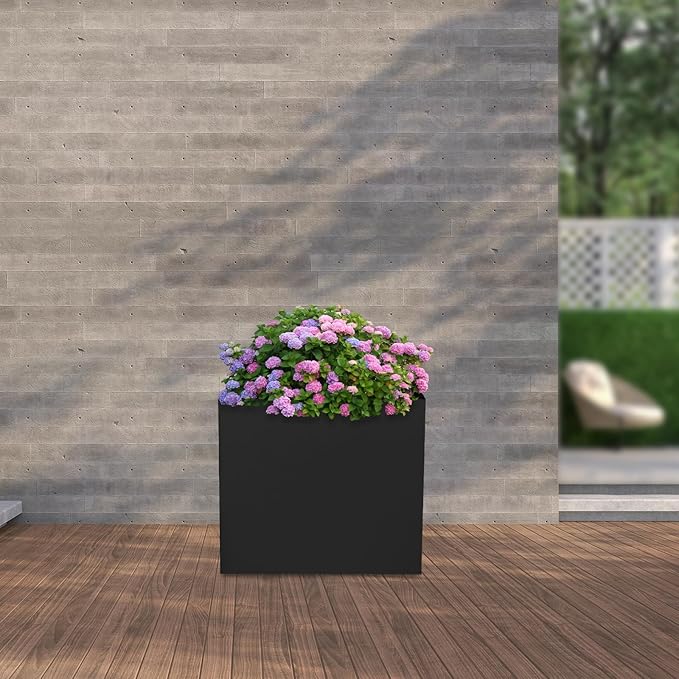 16~32inch Steel Planter Square Outdoor Planters Box Indoor Metal Large Planters Cube, Heavy Duty Flower Pot Modern for Commercial Residential Home Garden Porch Hotel Patio (Black, 20×20×20in)