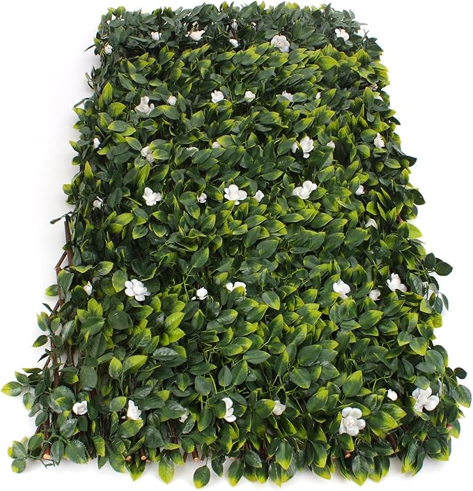 3rd Street Inn™ Leaf Trellis - Bamboo Greenery Panel - Boxwood and Ivy Privacy Fence Substitute - DIY Flexible Fence Panel (4, White Rose Rattan)