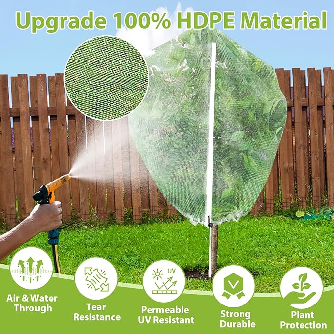 2PCS Large Fruit Tree Netting with Drawstring and Zipper, 8 * 8FT Garden Netting for Garden Protection, Insect Bird Netting for Fruit Trees, Protection from Anti Birds, Bugs,Cicadas, Insects