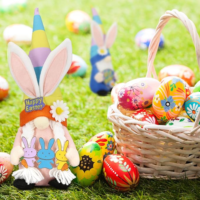 Lovinland Easter Decorations - Bunny Gnomes Decor for Home, Indoor, Tiered Tray, Office, Desk - Spring Rabbit Stuffed Centerpiece Table - Easter Basket Stuffers Essentials for Women - Gnome Gifts