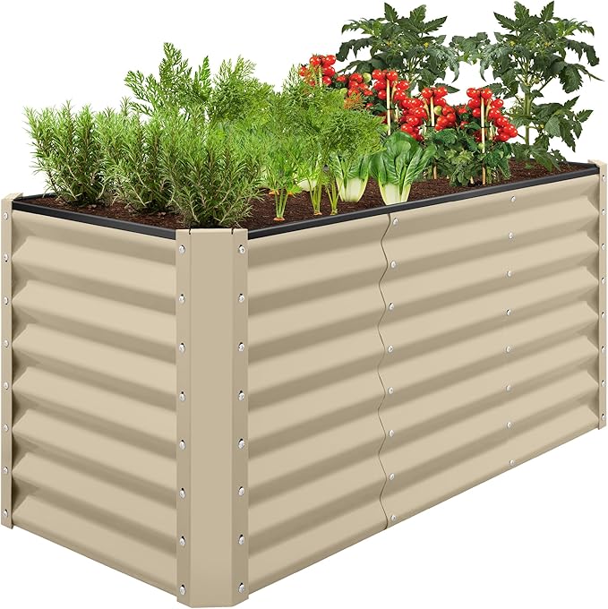 Best Choice Products 4x2x2ft Outdoor Metal Raised Garden Bed, Deep Root Planter Box for Vegetables, Flowers, Herbs w/ 119 Gallon Capacity - Beige