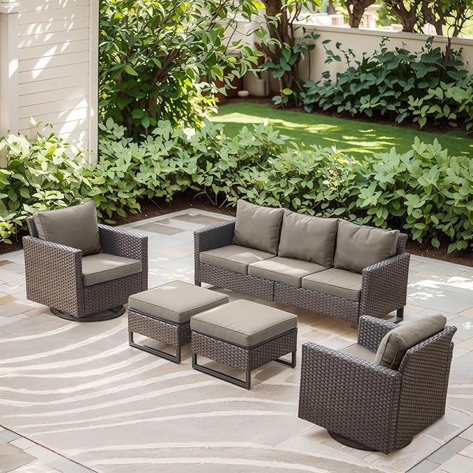 Rilyson Wicker Outdoor Couch Patio Sofa - 3 Seater Rattan Outdoor Patio Couch with Waterproof Wicker,Comfortable Cushions and Sturdy Metal Frame for Outside Porch Deck Backyard(Brown/Grey)