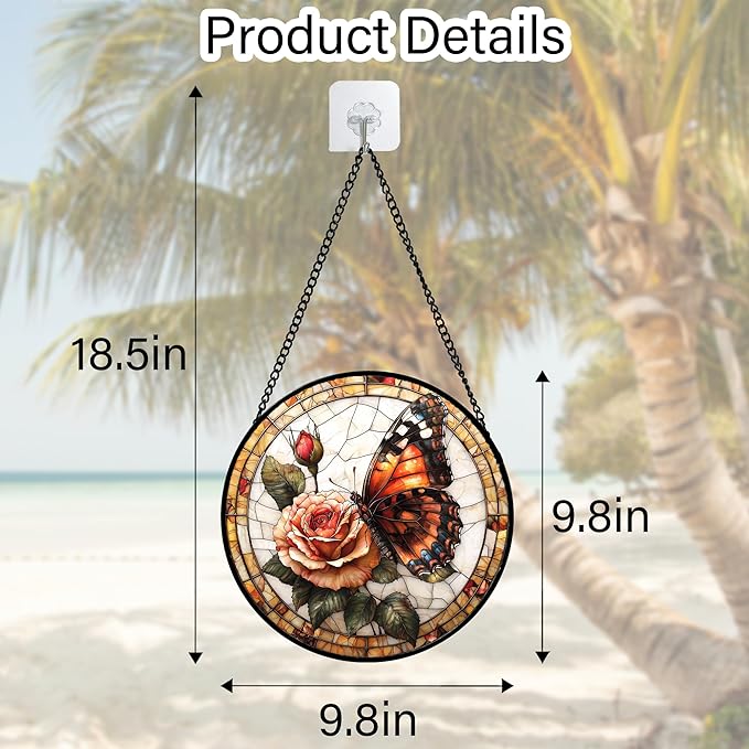 DASTOLL Stained Glass Window Hanging, Butterfly Picking Flowers Suncatcher for Doors Home Sun Catchers Decoration and Christmas, Mother's Day Birthday Gifts for Women, Men, and Mom 7.8 in