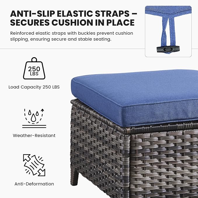 Belord Patio Wicker Sofa Set 6 Pieces Patio Furniture Set Outdoor Couch, 2 Patio Wicker Chairs with 1 Sofa, Coffee Table and Ottomans, Patio Conversation Set for Porch Garden Deck Balcony Poolside