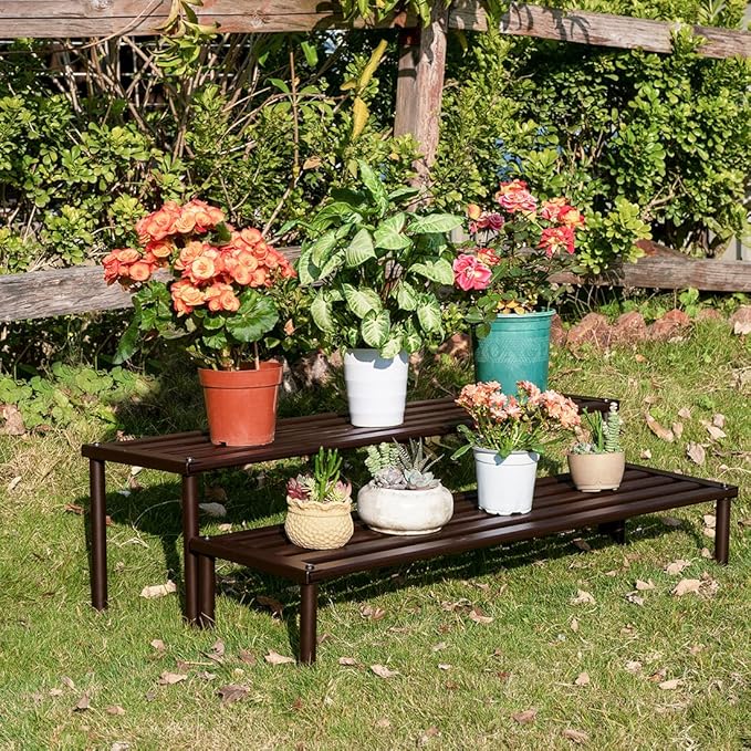 MultirackX Metal Plant Stand, Rust-proof Aluminum Display Rack, Plants Display Stands Decoration Racks for Living Room Garden Balcony Patio (Ebony, 31.5Inch Tall Leg)