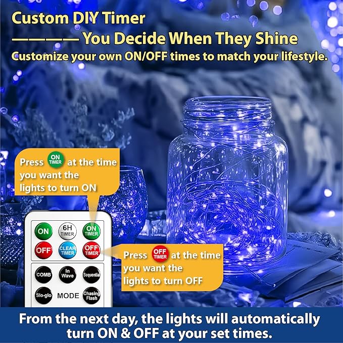 HXWEIYE 6 Pack Rechargeable Fairy Lights Battery Operated with Remote & DIY Timer, 7ft 20LED Mini Twinkle String Light for Mason Jar DIY Wedding Table Centerpieces Party Bedroom Christmas (Blue)