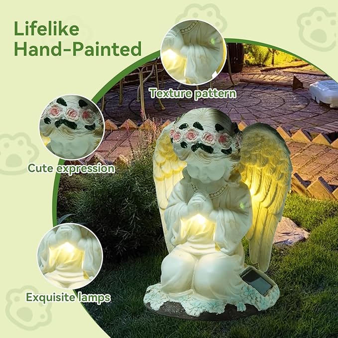 ArtCredit Solar Angel Garden Statues with LED Lights, Outdoor Decor for Patio Yard Balcony - Unique Housewarming Birthday Gifts for Women Mom Grandma