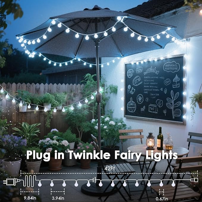 100LED Connectable String Lights Indoor Outdoor for Bedroom, 43ft White Globe Lights Plug in with Remote & Timer, 8 Lighting Modes Waterproof Fairy Light for Room Classroom Wedding Christmas Decor