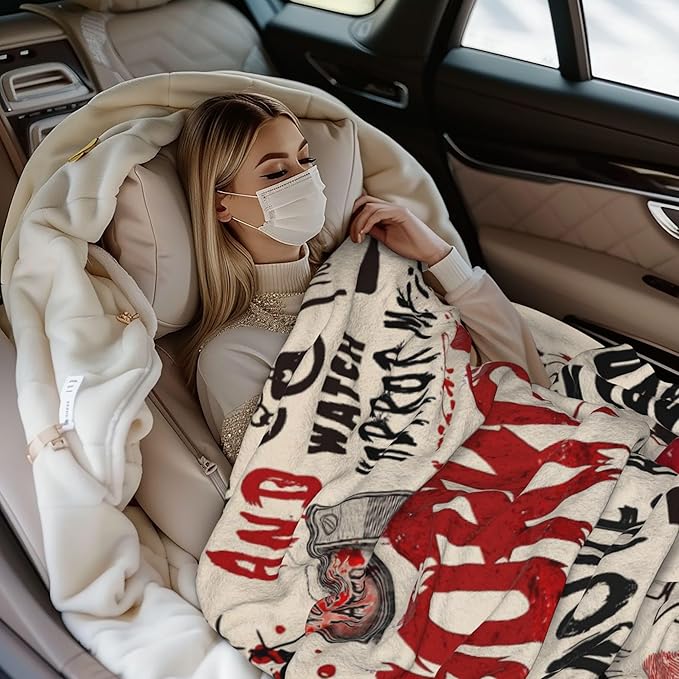 LNKRFRPA Horror Movie Gifts Blanket 60"x50", Horror-Movie Lovers Gifts for Women/Men, Scary Movies Lovers Gifts, Halloween Party Decorations, Horror-Movies Watching Blanket