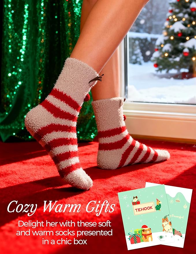 TEHOOK Warm & Cozy Valentines Gifts for Women, Fluffy Fuzzy Plush Sleeping Slipper Socks - Soft Warm Fabric