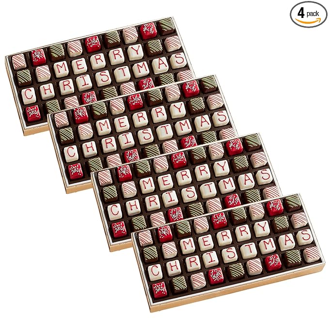 4 Holiday Gift Boxes - The Swiss Colony Merry Christmas Petits Fours 4-Gift Bundle Gourmet Mini Layer Cakes in Red Velvet, Strawberry, Chocolate, and Vanilla