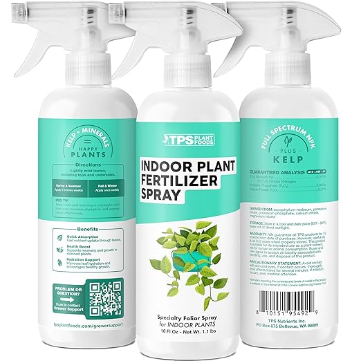 Indoor Plant Fertilizer Spray, Gentle Foliar Feeding Spray for Healthy Leaves and Plants, Liquid Fertilizer by TPS Plant Foods, 16oz (475ml)