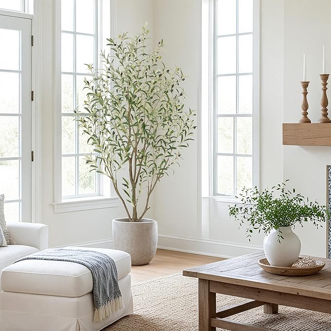 Nafresh Super Full Faux Olive Tree, 6FT Artificial Olive Tree Indoor, Fake Silk Trees with Realistic Leaves and Lifelike Fruits for Indoor Outdoor Living Room Corner Office Bedroom Home Decor