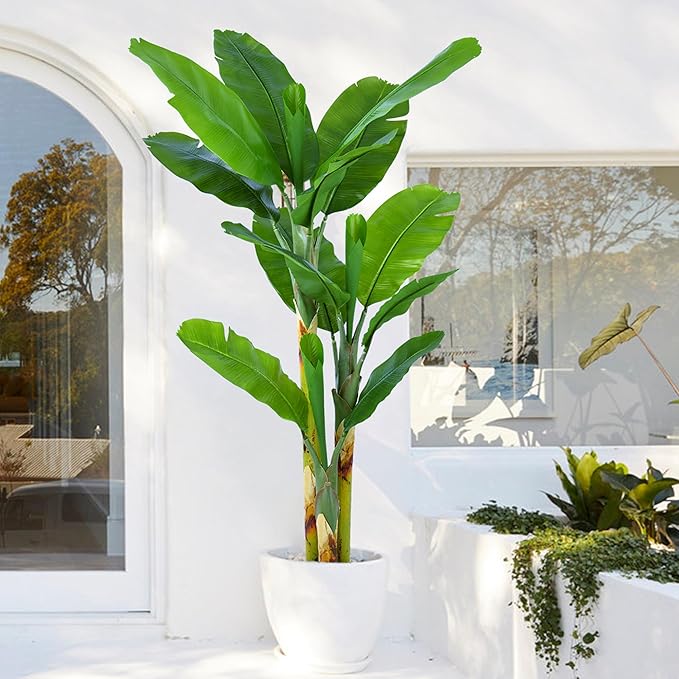 Artificial Banana Tree 6ft(72in) Tall Faux Banana Leaf Plant with 12 Leaves, Fake Realistic Tropical Plants Perfect for Home Garden Yard Patio Living Room Decor Indoor (6feet,1Pack)
