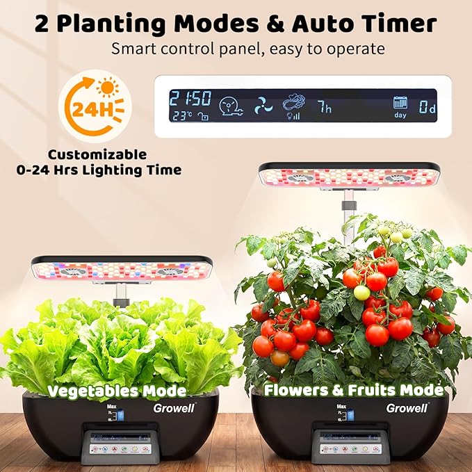 Hydroponics Growing System Kit, 17 Pods Indoor Herb Garden with Grow Light, Smart Water & Air Circulation with 2 Fans, Auto Timer, 10L Water Tank, Perfect Indoor Gardening System Gifts (Black)