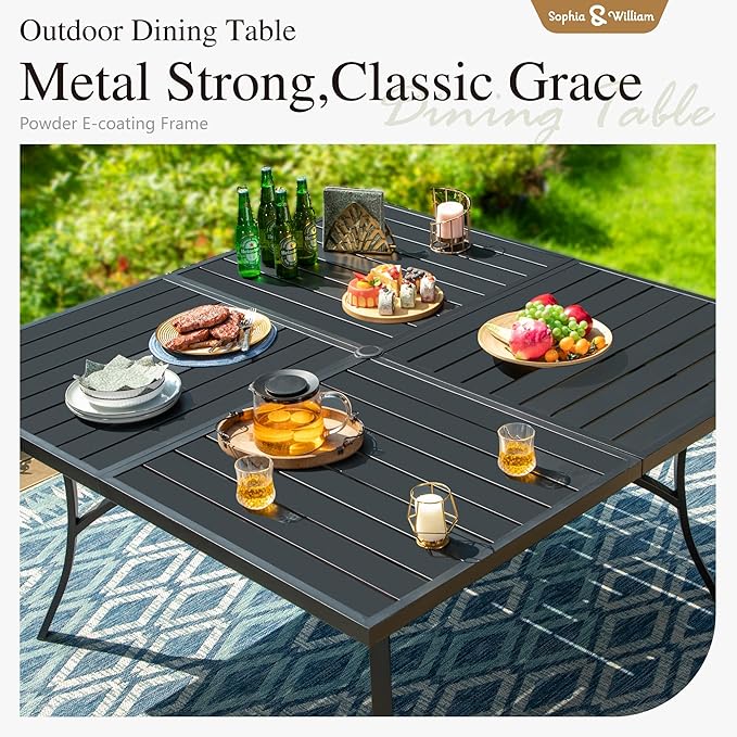 Sophia & William Patio Table and Chairs Set, Outdoor Dining Set for 8, 9 Piece Metal Patio Furniture, 60" Black Square Table(Stripe)