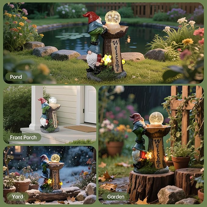 Solar Gnome Statue Outdoor Decor, Gnome with Glowing Globe Light Figurines - for Garden Patio Yard Lawn Housewarming for Women Mom Grandma
