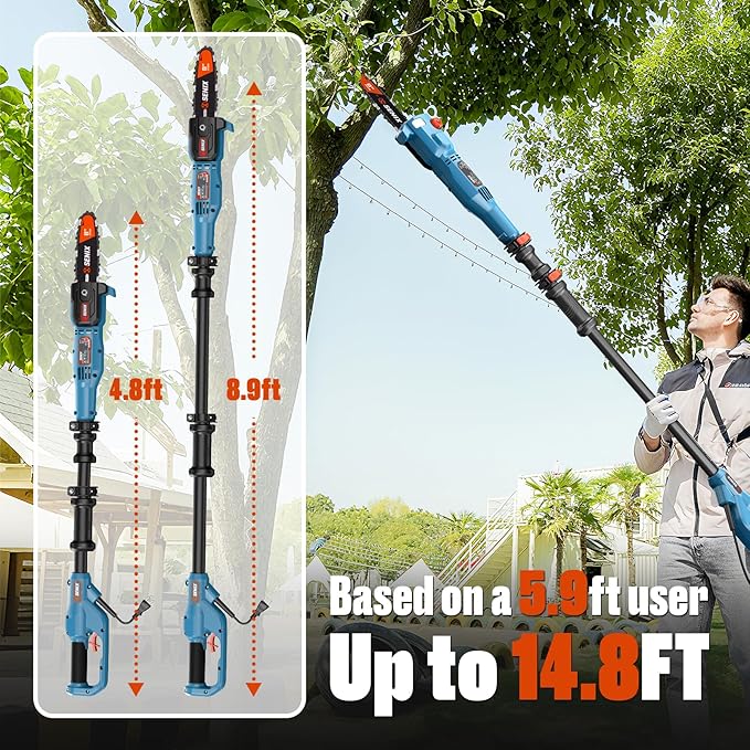 SENIX 8A Corded Electric Pole Saw, 8 Inch Telescoping Pole Chainsaw 14ft Max Reach, Lightweight Tree Trimmer for High Limbs, Branch Cutter & Wood Pruner
